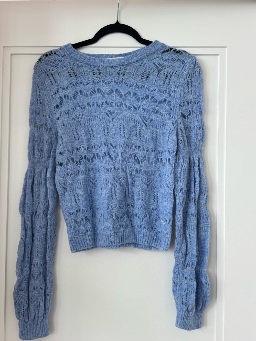 Zara Light Blue Open-Knit Crewneck Sweater - Picture 3 of 4